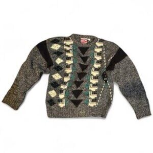 Urban Bandit Sweater L Large Blue White Geometric Vintage 90s Y2K Crew Neck
